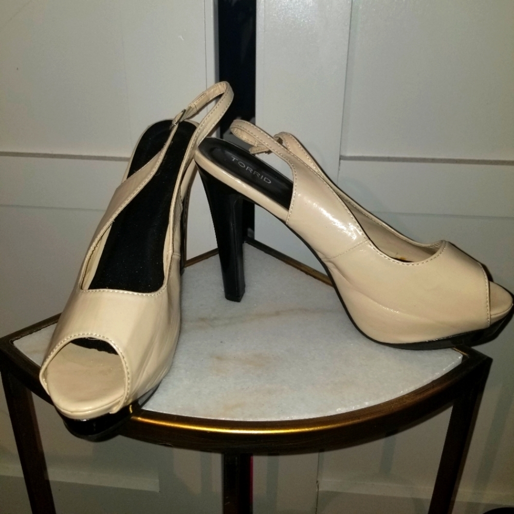 Creme and Black Block Heels